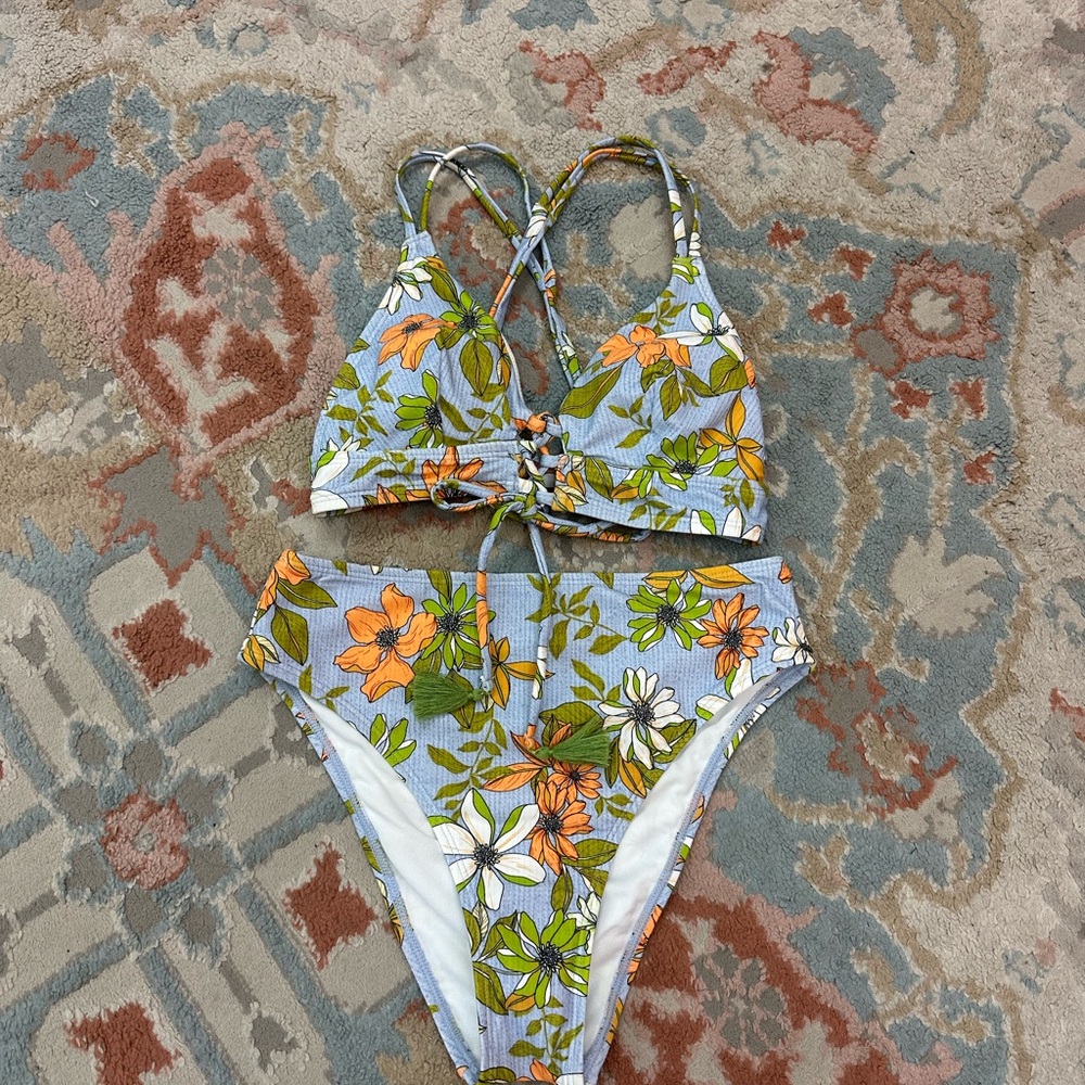 Cupshe Blue and Orange Floral Bikini